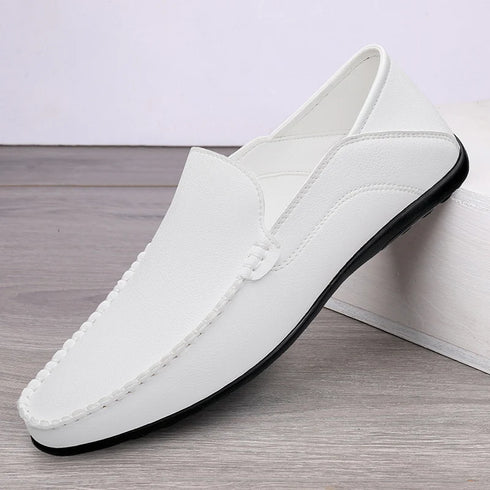 Luxury Genuine Leather Men's Casual Slip-On Loafers, Italian Moccasins, Breathable and Comfortable Boat Shoes in Plus Sizes 46 and 47