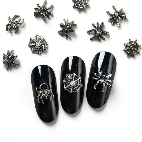 Halloween Spider Nail Art Charms - 3D Alloy Rhinestones for Stylish DIY Manicure and Nail Decor Accessories, Perfect for Gothic Punk and Retro Designs