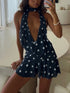 Sexy Deep V Neck Printed Polka Dot Halter Mini Dress for Women Elegant Summer Party Outfits