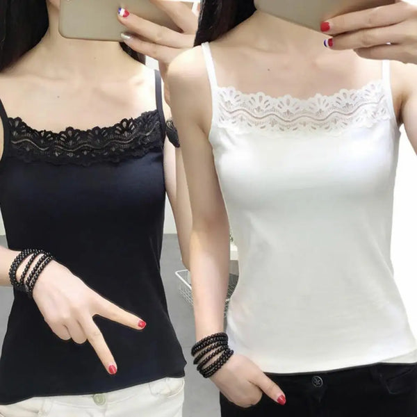 Chic Women's Lace Spaghetti Strap Top - Square Neck Sleeveless Camisole for Summer Style, Perfectly Paired with Pants for Casual Outfits