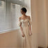 Customized Illusion Tulle Off Shoulder Lace Wedding Gowns A Line Long Sleeves Ruched Satin Bridal Dress