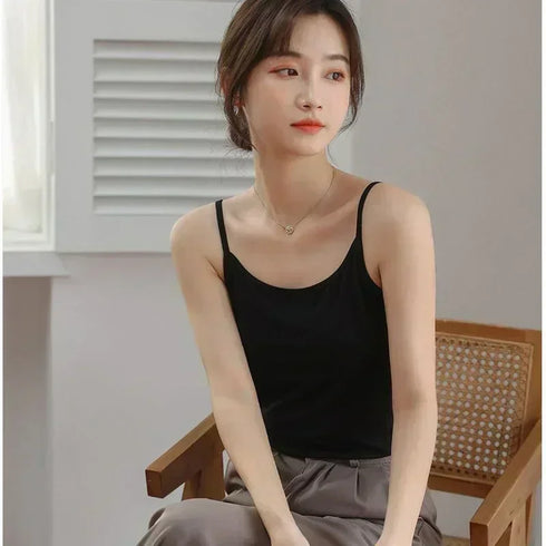 Stylish Women's Solid Color Sleeveless Sling Camisoles & Crop Tops - Slimming Vests for Comfortable Layering and Everyday Wear