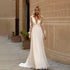 Customized Sexy Wedding Dresses Deep V Neck Long Sleeves Bridal Gowns A-Line Chiffon with Backless Lace