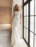 Beautiful Wedding Dresses With Detachable Train O-Neck Long Sleeves Bridal Gowns Lace Appliques