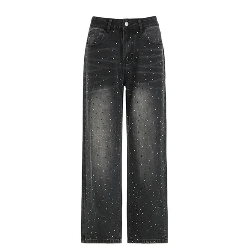 Stylish Casual Straight Leg Jeans for Women with Rhinestone Details - Perfect for Fall Outfits and Everyday Wear