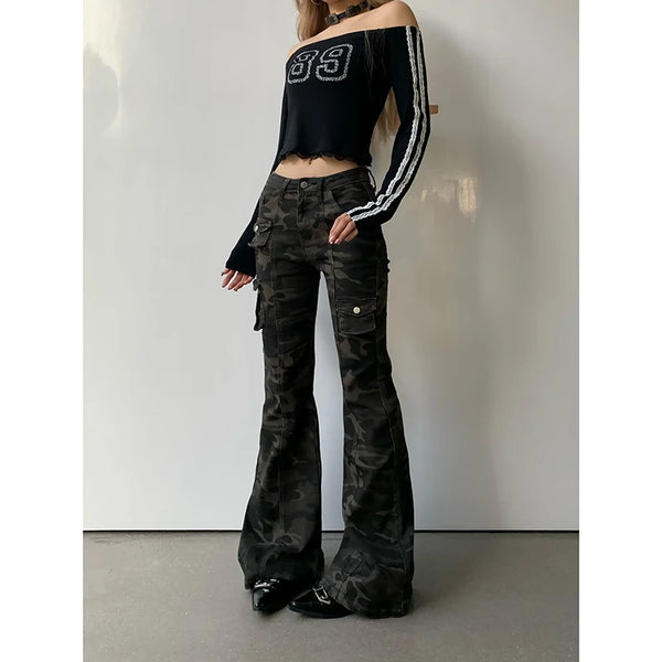 Women Y2k Cargo Jeans Baggy Denim Trousers Low Waist Pants
