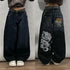 Gothic Print Wide Leg Casual Jeans for Women - Trendy Harajuku Style Baggy Pants Perfect for Punk Outfits and Fall Fashion Inspiration