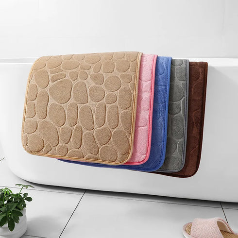 Pebble Embossed Coral Velvet Bathroom Non Slip Mat Quick Drying Machine Washable Floor Rug
