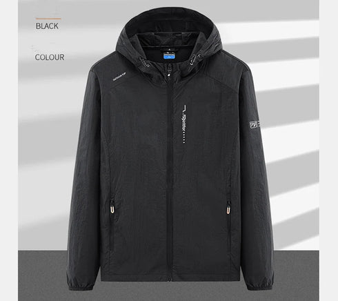 Lightweight Summer Outdoor Windbreaker Jacket for Men - Quick Dry, Sun-Protective, Ideal for Hiking, Fishing, Cycling, and Gym Activities with Hooded Design