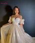 Two Pieces Short Sleeves Princess Wedding Dress Detachable Train Bridal Evening Party Gowns
