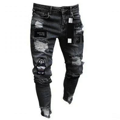 Punk Plus Size Pants Men Skinny Ripped Jeans Slim Fit Denim Trousers Streetwear