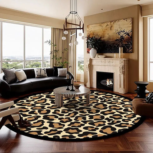 Leopard Print Round Carpet Decoration for Living Room Area Rugs Non-Slip Floor Mats