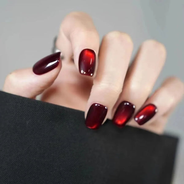 Glittery Cat's Eye French Press-On Nails for Stunning Autumn Looks - 24 Piece Waterproof Faux Fingernail Set with Jelly Stickers for Festive Celebrations