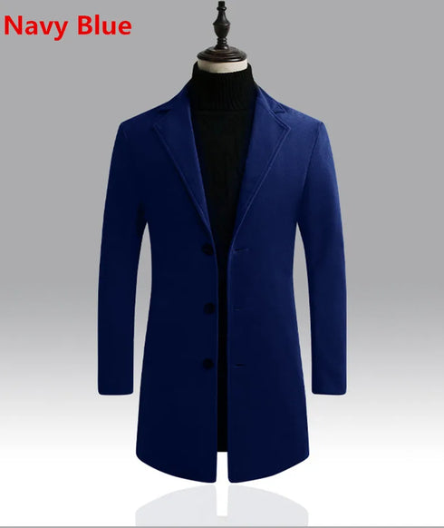 Men's Slim Fit Trench Coat for Fall and Winter - Stylish Woolen Blended Outwear for Business Casual and Travel