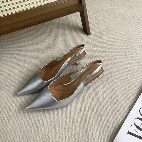 Elegant Pointed Toe Slingback Sandals Low Heel Mules