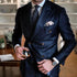 Navy Blue Striped Men's Suit Formal Double Breasted Blazer and Pants Set