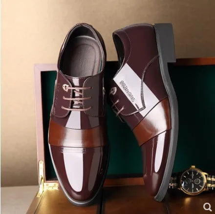 Stylish Pointed Toe British Lace-Up Patent Dress Shoes for Men - Breathable Business and Wedding Formal Footwear
