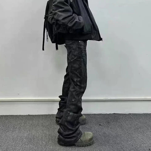 High Street Baggy Flare Jeans for Men Y2k Denim Trousers