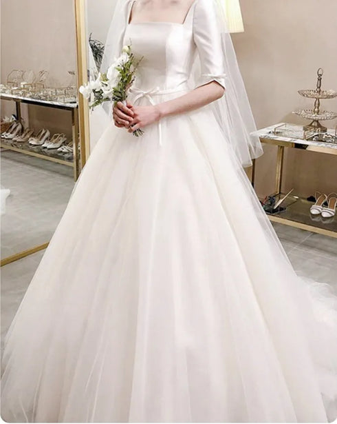 Wedding Dress Bridal Gown Ball Gown Silhouette With Lace Up Back Plus Size Half Sleeve Embroidered Organza