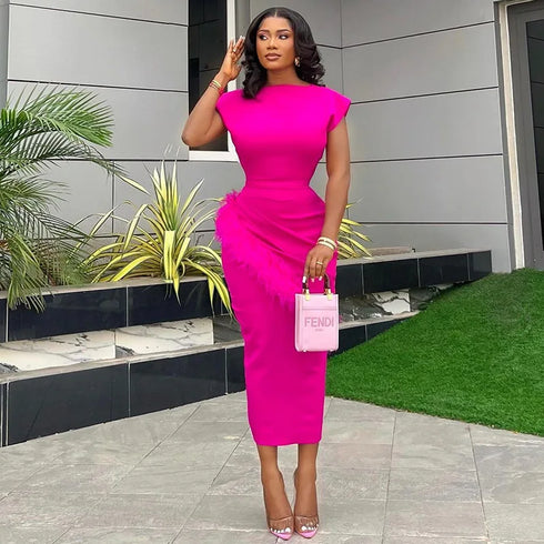 Women Dresses O Neck Pullover Solid Sexy Wrap Office Dress