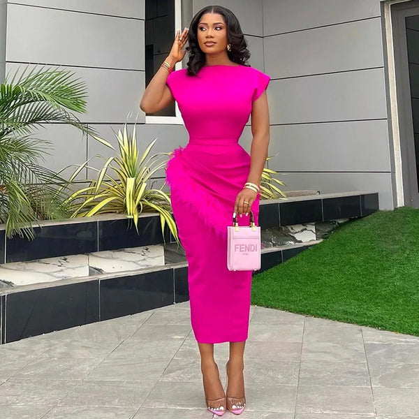 Women Dresses O Neck Pullover Solid Sexy Wrap Office Dress