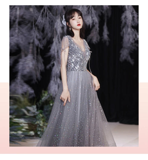 Off Shoulder Lace Illusion A Line Dress Floor Length Glitter Tulle Bow Bridesmaid Dress