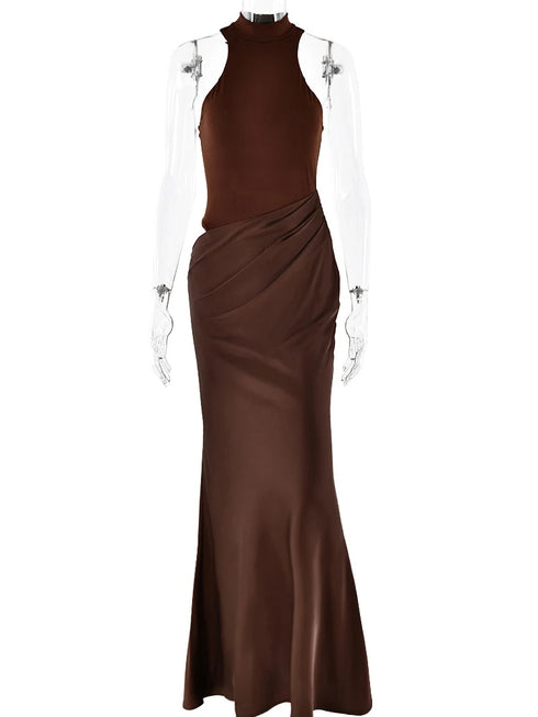 JULISSA MO Satin Sexy Hollow Out Maxi Dress for Elegant Parties