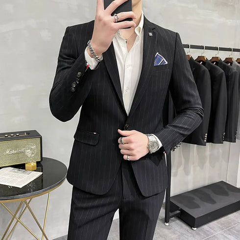 Men's Two-Piece Wedding Suit Business Casual Ensemble with Trousers