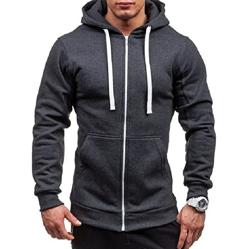 Men's Casual Zip-Up Hooded Sweatshirt Jacket - Solid Color Cardigan for Spring and Autumn, Perfect Daily Wear Outerwear & Coats