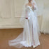 Customized Illusion Tulle Off Shoulder Lace Wedding Gowns A Line Long Sleeves Ruched Satin Bridal Dress
