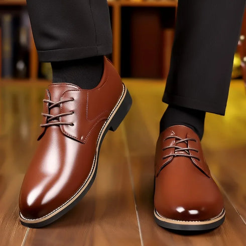 Large Size Leather Business Dress Shoes for Men Soft Sole Derby Style Wedding Footwear