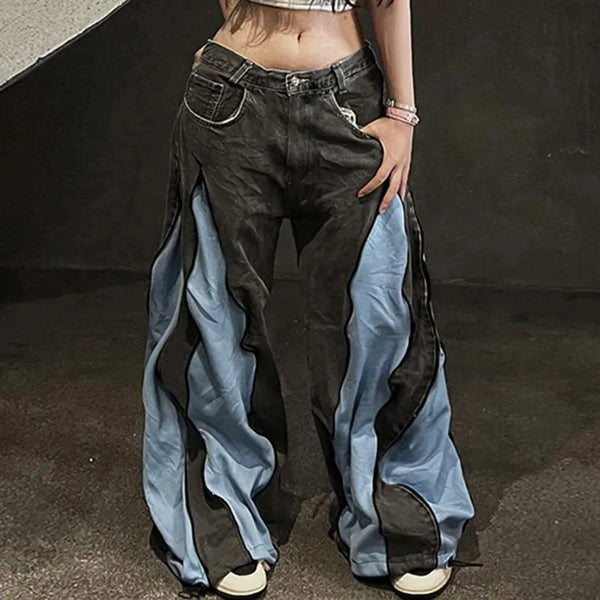 Baggy Cargo Jeans For Women With Distinctive Stitching And Washed Denim Look For Streetwear And Hip Hop Style