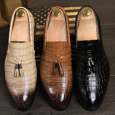 Elegant Tassel Slip-On Loafers for Men - Italian Designer Formal Dress Shoes Perfect for Weddings, Casual Events, and Business Attire in Premium Patent Leather