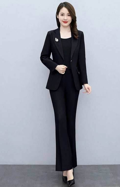 Elegant Women's Blazer and Wide Leg Trouser Suit Set - Classy Two Piece Outfit with Flare Pants for Office and Formal Occasions