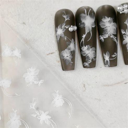 Kawaii Hydrangea 5D Embossed Flower Nail Art Stickers - Self-Adhesive Transfer Decals for Stunning DIY Nail Decoration