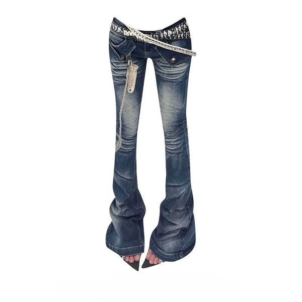 Bootcut Jeans Distressed Patchwork Gothic Streetwear Zipper Women Jeans