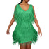 Plus Size Sexy V-Neck Tassel Mini Dress for Women Elegant Sleeveless Evening Party Dress