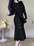 Korean Chic French Knitted Dress Women Long Sleeve Fishtail Bodycon