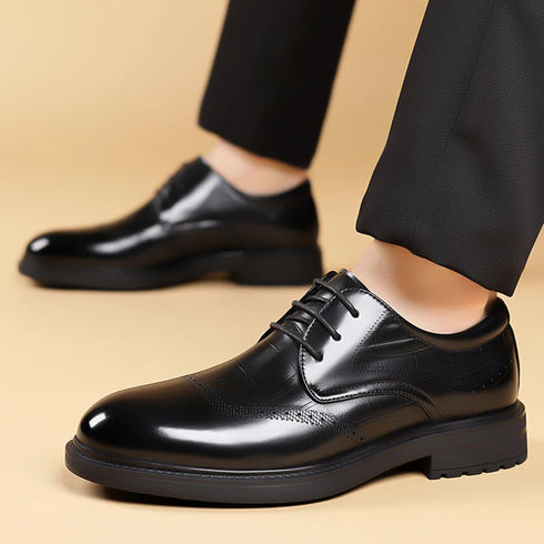 Leather Oxford Shoes for Men Elegant Minimalist Lace Up Business Casual Footwear