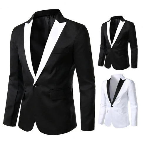 Elegant Men's Blazer Suit Jacket - Casual Long Sleeve Coat with Single Button Closure