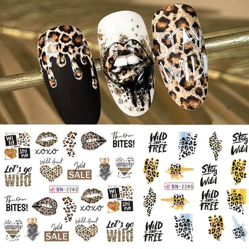 Animal Print Water Nail Decals - Cow and Leopard Designs for Stunning Winter Manicure - 12 Unique Patterns for Creative Nail Art