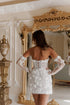 Customized Beaded Mini 3D Flower Wedding Dress Off Shoulder Detachable Sleeves Lace-Up Back Bridal Gown