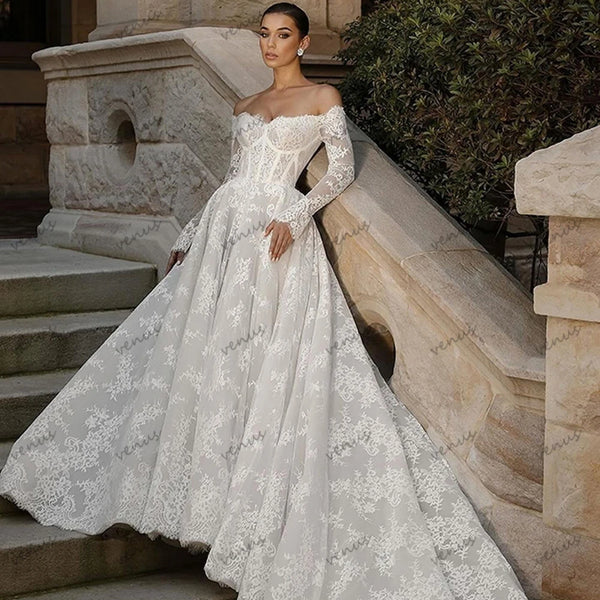 Gorgeous Wedding Dresses Elegant Bridal Gowns Off The Shoulder A-Line Full Sleeves