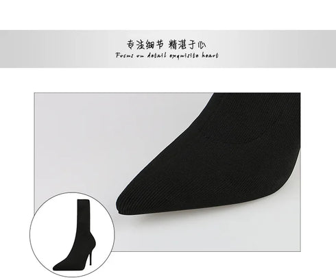 Sexy Sock Boots Knitting Stretch High Heels for Women Fashion Shoes Ankle Boots