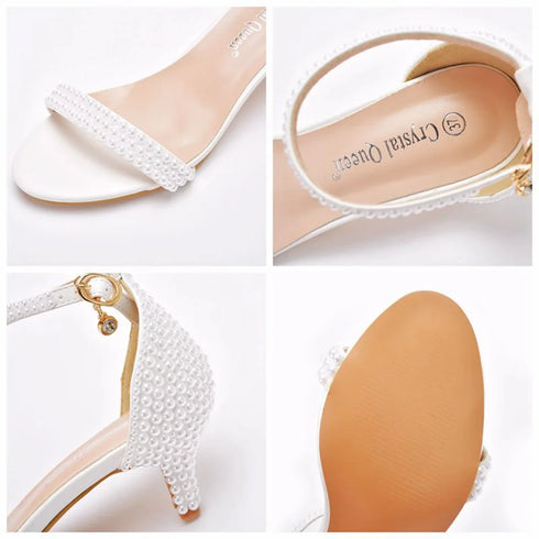 Elegant Beaded Open-Toe Sandals with Thin Heels for Weddings and Parties
