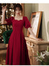 Elegant Red Midi Dress Women Summer Vintage Evening Party Dress Casual Fashion Formal Occasions One Piece Dress