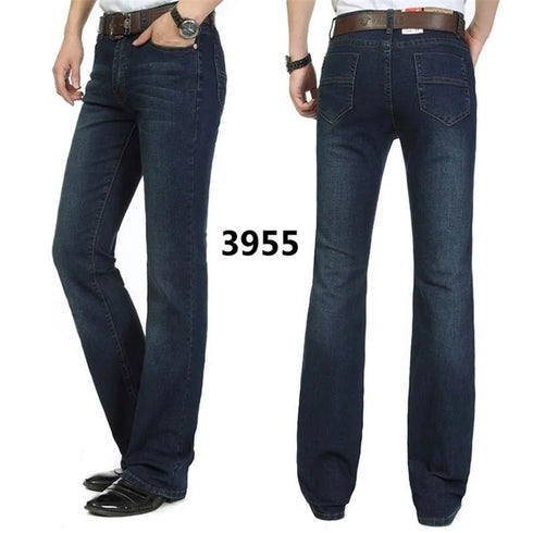 Male Bell Bottom Denim Trousers Slim Black Boot Cut Jeans Casual Business Flares Pants