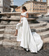Customized Off The Shoulder Bridal Jumpsuit Wedding Dress with Detachable Train