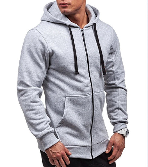 Men's Casual Zip-Up Hooded Sweatshirt Jacket - Solid Color Cardigan for Spring and Autumn, Perfect Daily Wear Outerwear & Coats