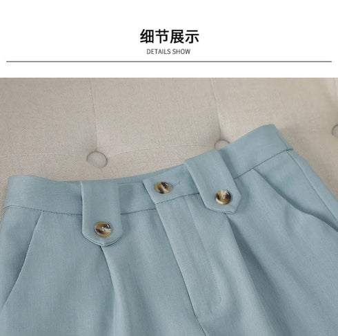 Chic Women's Office Suit Set: Long Sleeve Double Breasted Short Tops with Slim High Waisted Pencil Pants for Spring Fashion